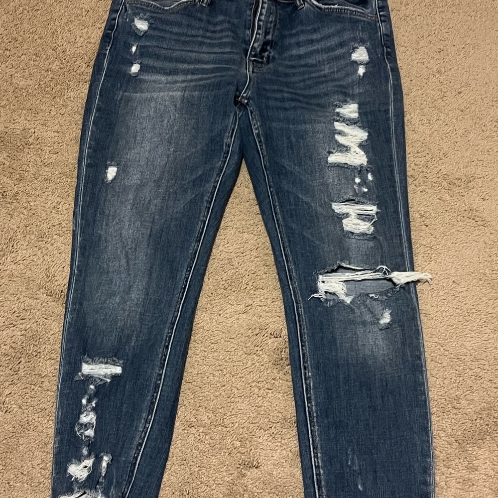 Trendy Distressed Boyfriend Jeans in Dark Blue